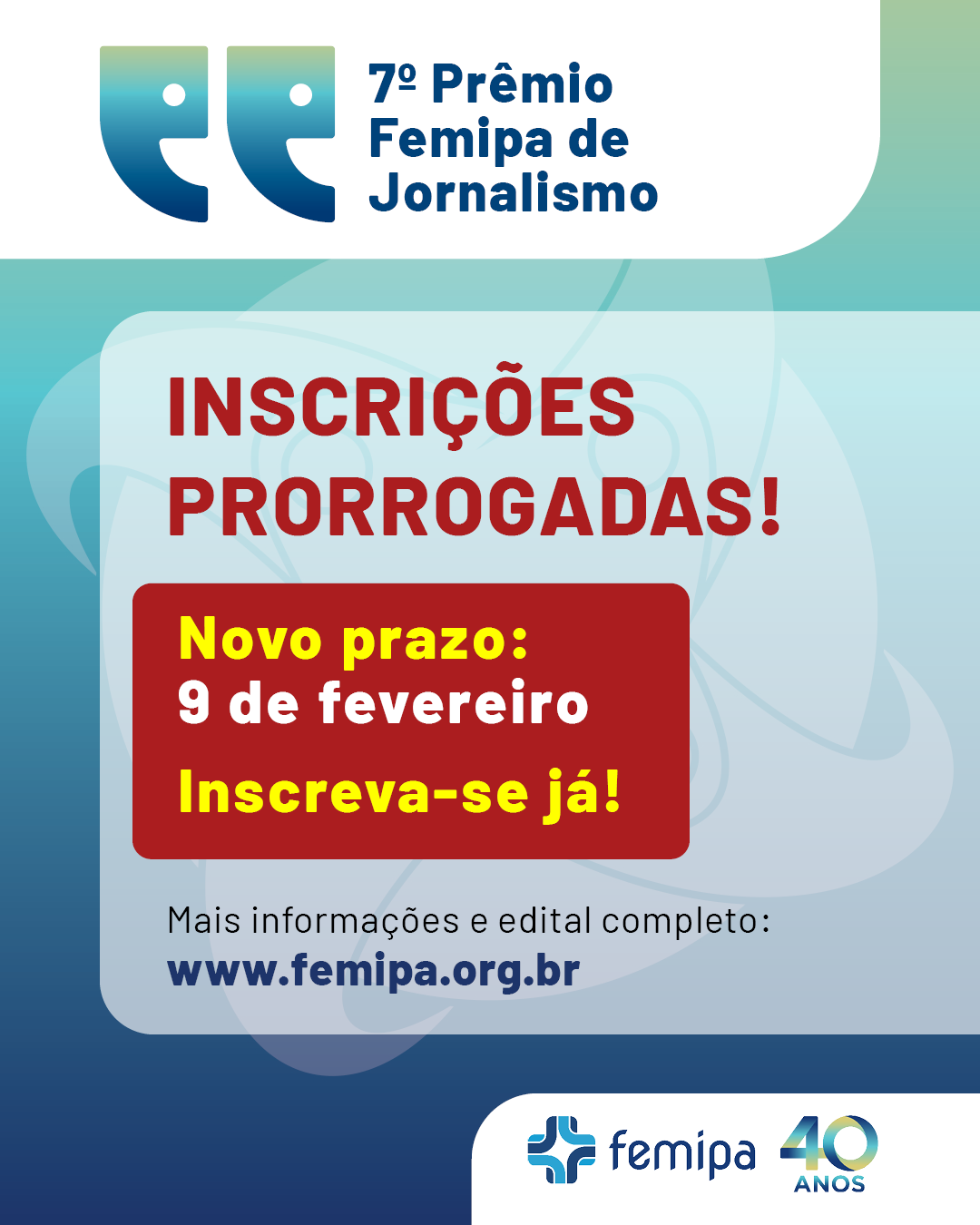 FEMIPA prorroga para 09 de fevereiro inscrições do 7º Prêmio Femipa de Jornalismo